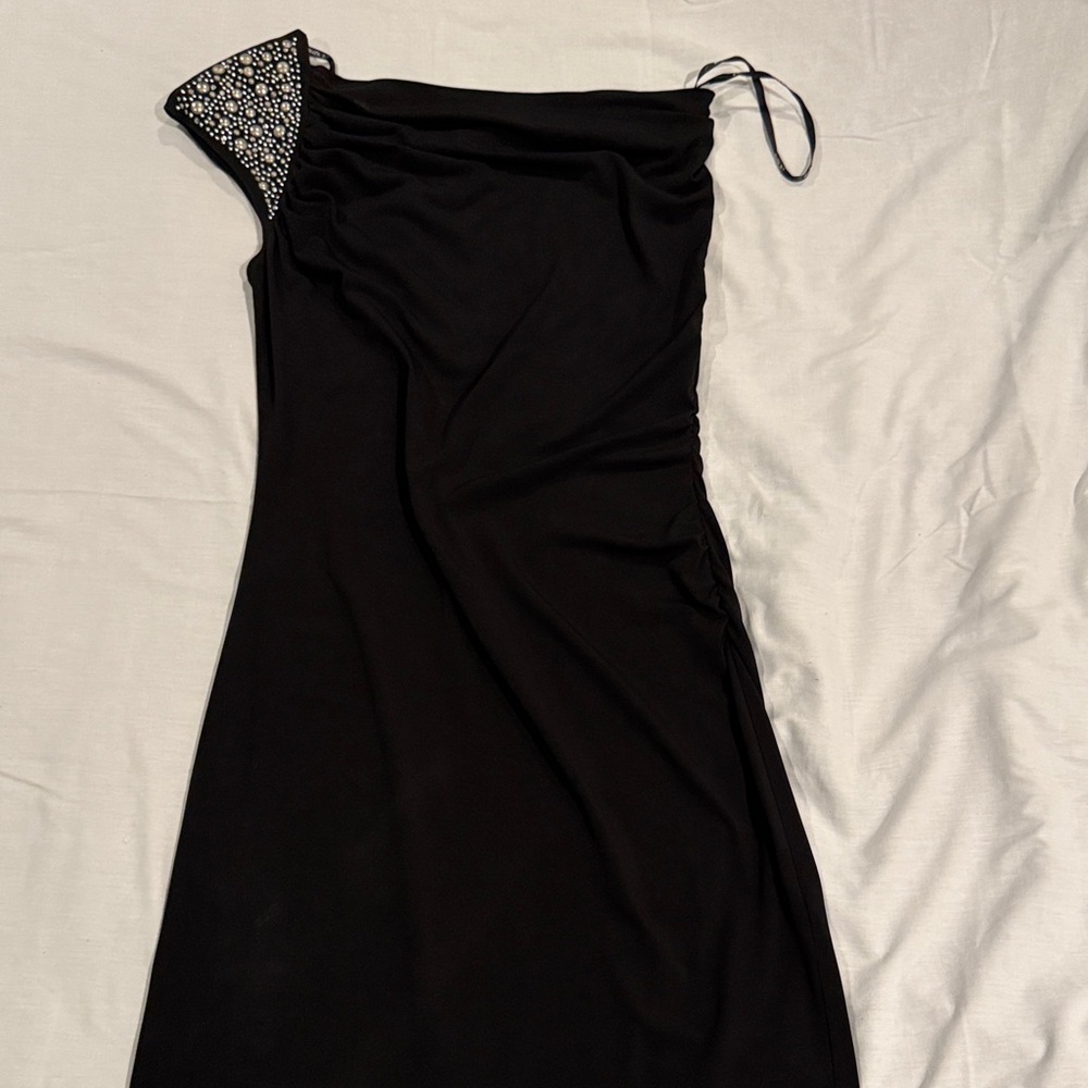 Allen B. By Allen Schwartz One-Shoulder Black Dress with Silver Detail